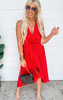 The Juliet Silk Halter Sarong Midi Dress - Red