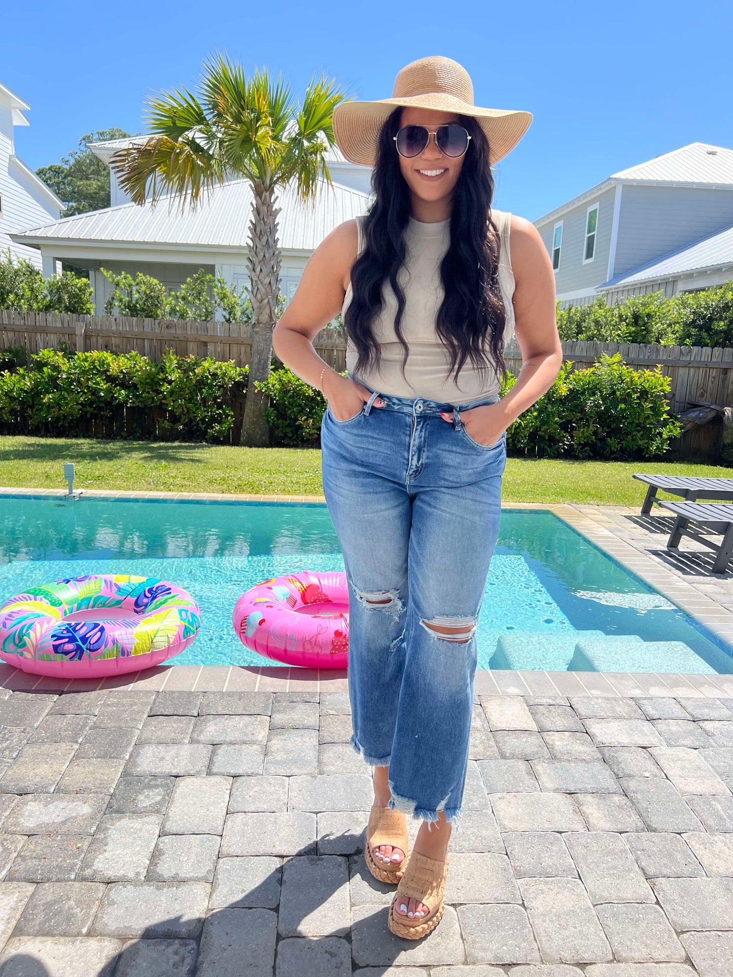 Ice Dark Blue Super High Distressed Denim Jeans | MICA - Final Sale