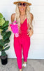 Fuchsia Sleeveless Faux Wrap Jumpsuit