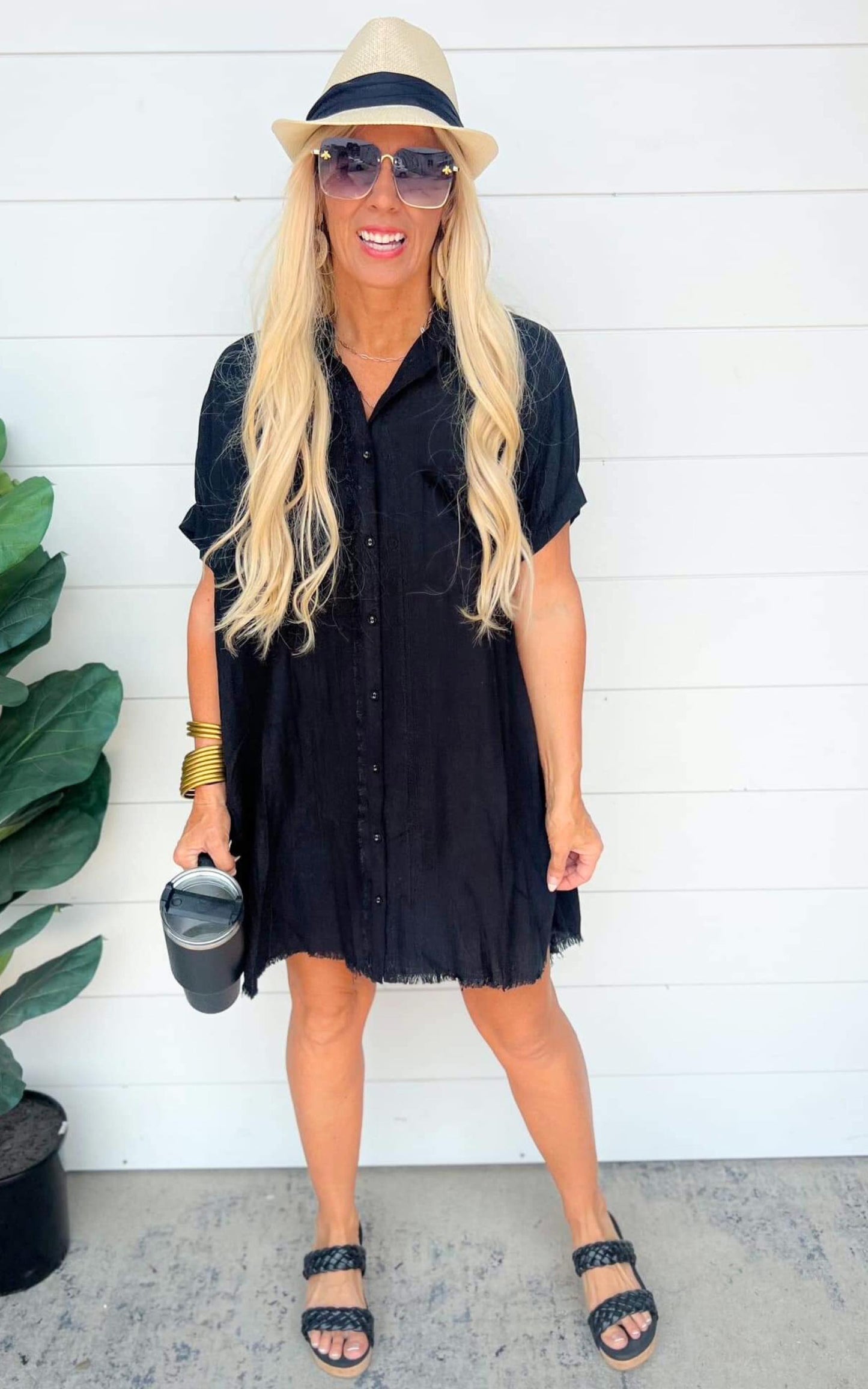 Linen Shirt Dress - Black | FINAL SALE