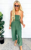 Green Smocked Open Back Tube Wide Leg Jumpsuit - Final Sale