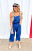 Cropped Spaghetti Strap Jumpsuit - Denim - Final Sale