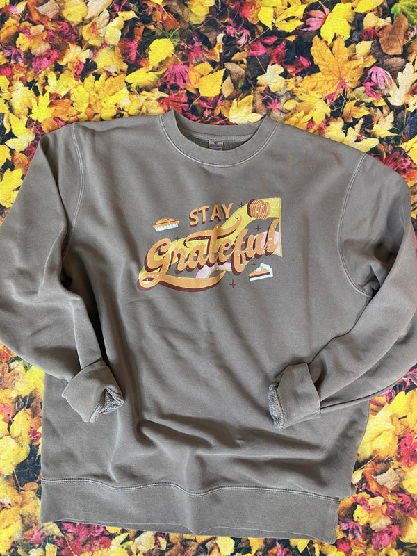 Stay Grateful Pigment Dyed Graphic Sweatshirt