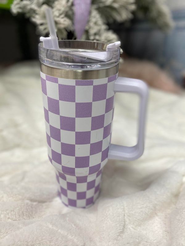 HOLIDAY DEAL: 40 Oz Purple Checkered Tumbler