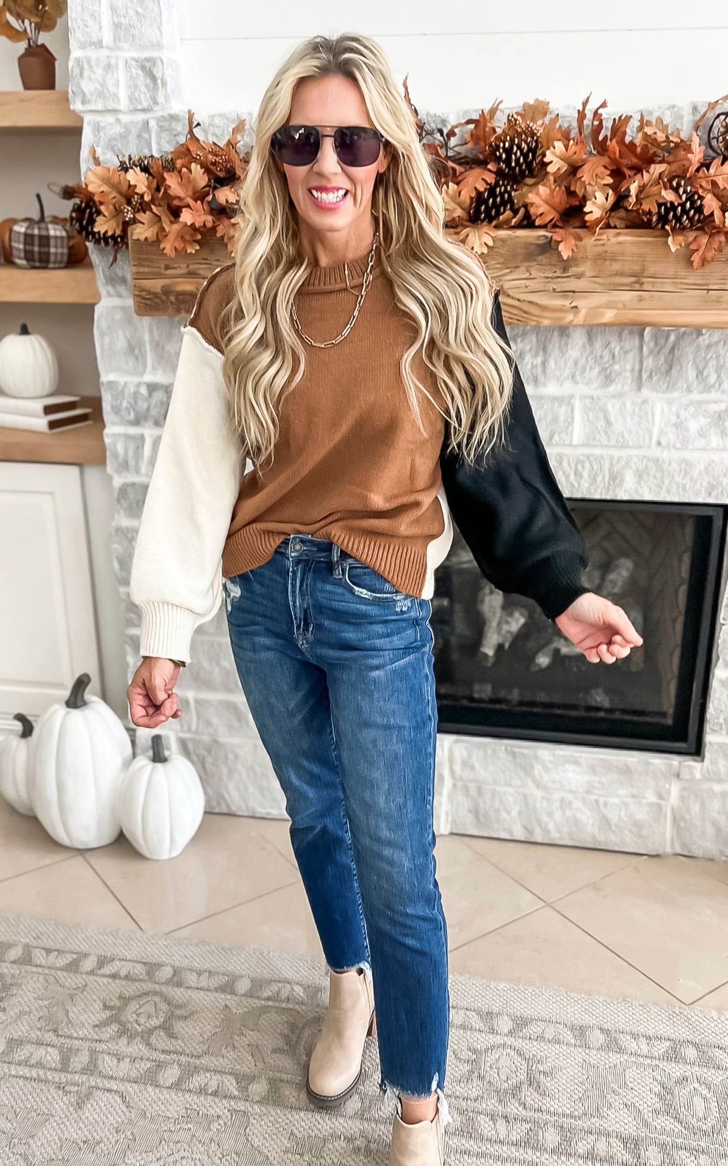 mocha color block sweater 