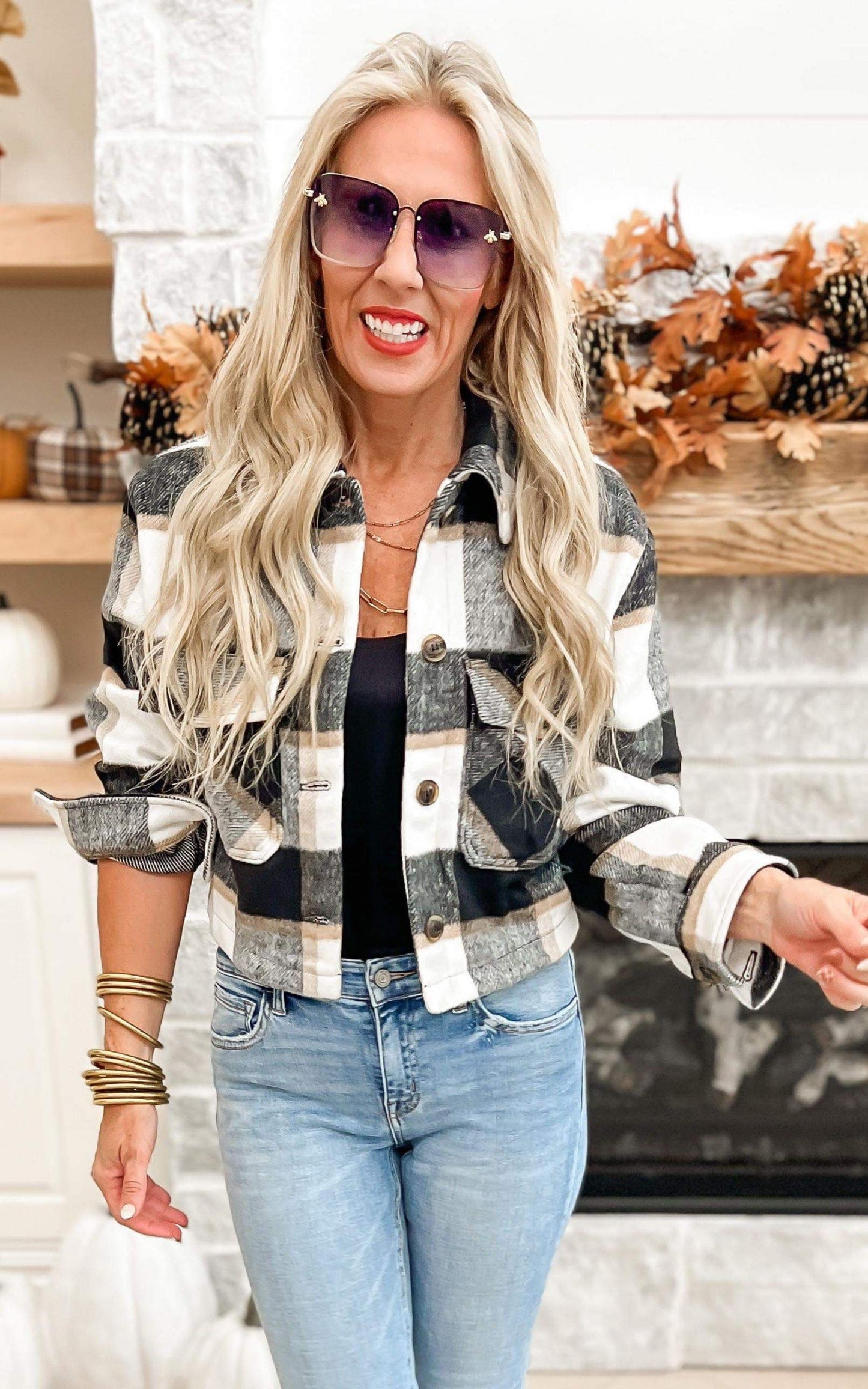 All That You Are  Plaid Button Up Jacket - Black - Final Sale