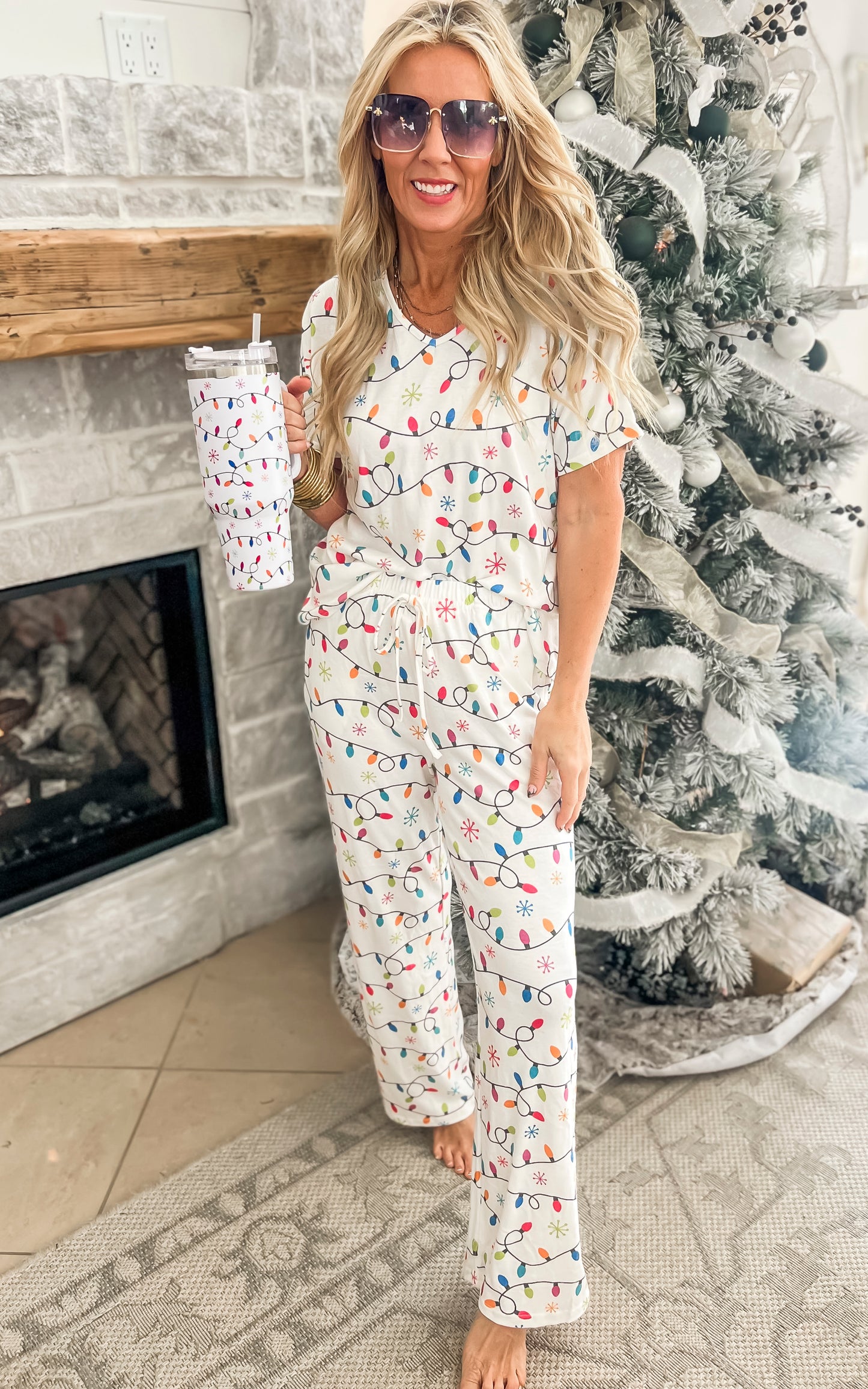 Christmas Lights Pant Pajama Set by Salty Wave (TOP & BOTTOM)