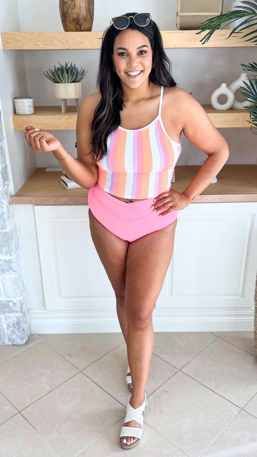 Sun Kissed High Rise Ribbed Swim Top |Sherbert Stripe (TOP ONLY) _ FINAL SALE