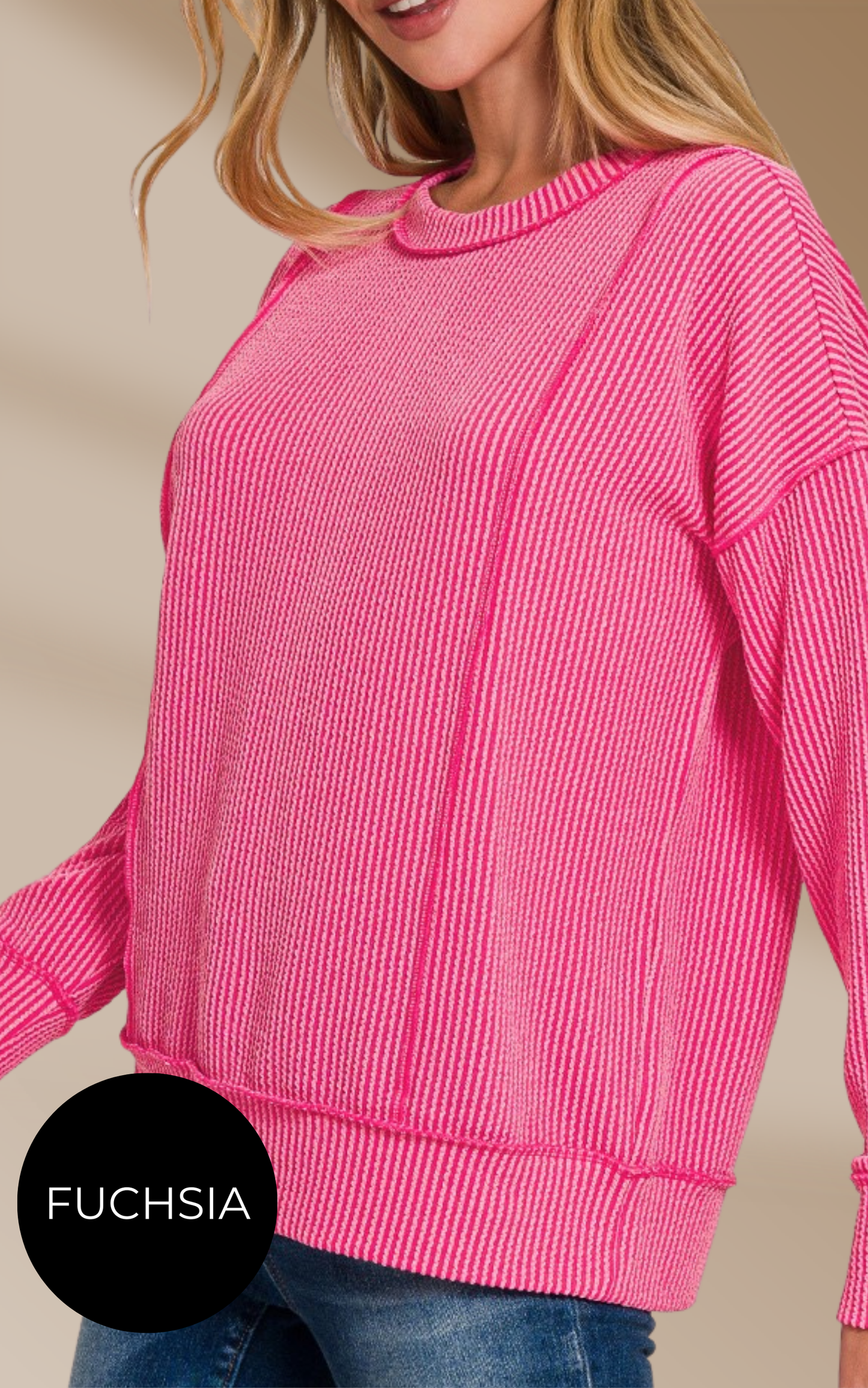 Corded Rib Long Sleeve Round Neck Pullover* - Final Sale