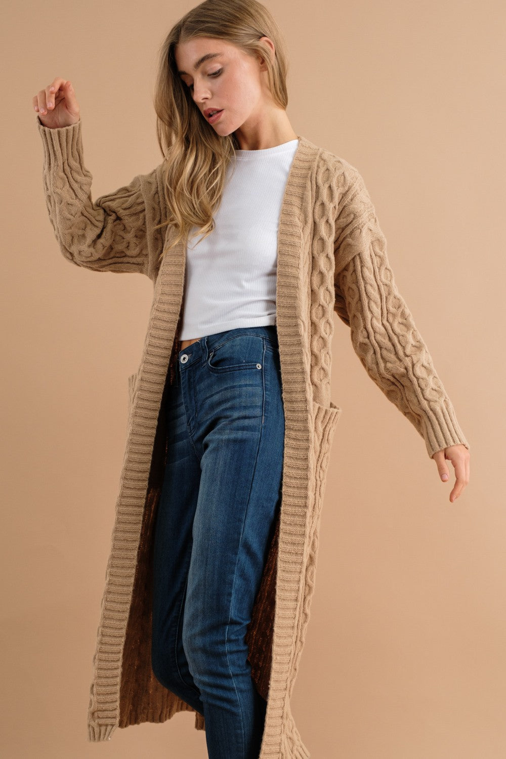 Taupe Knit Long Cardigan