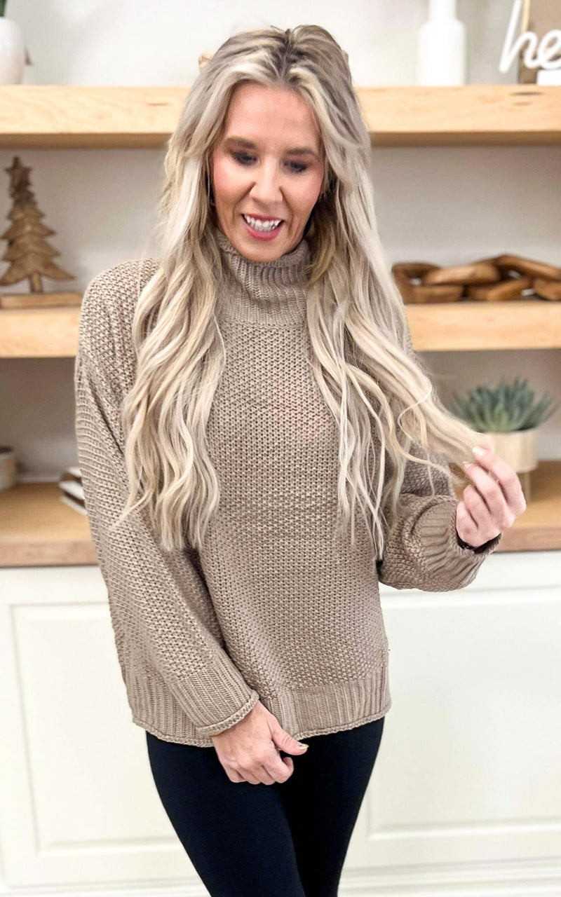 Taupe Mock Neck Cable Knit Sweater - Final Sale