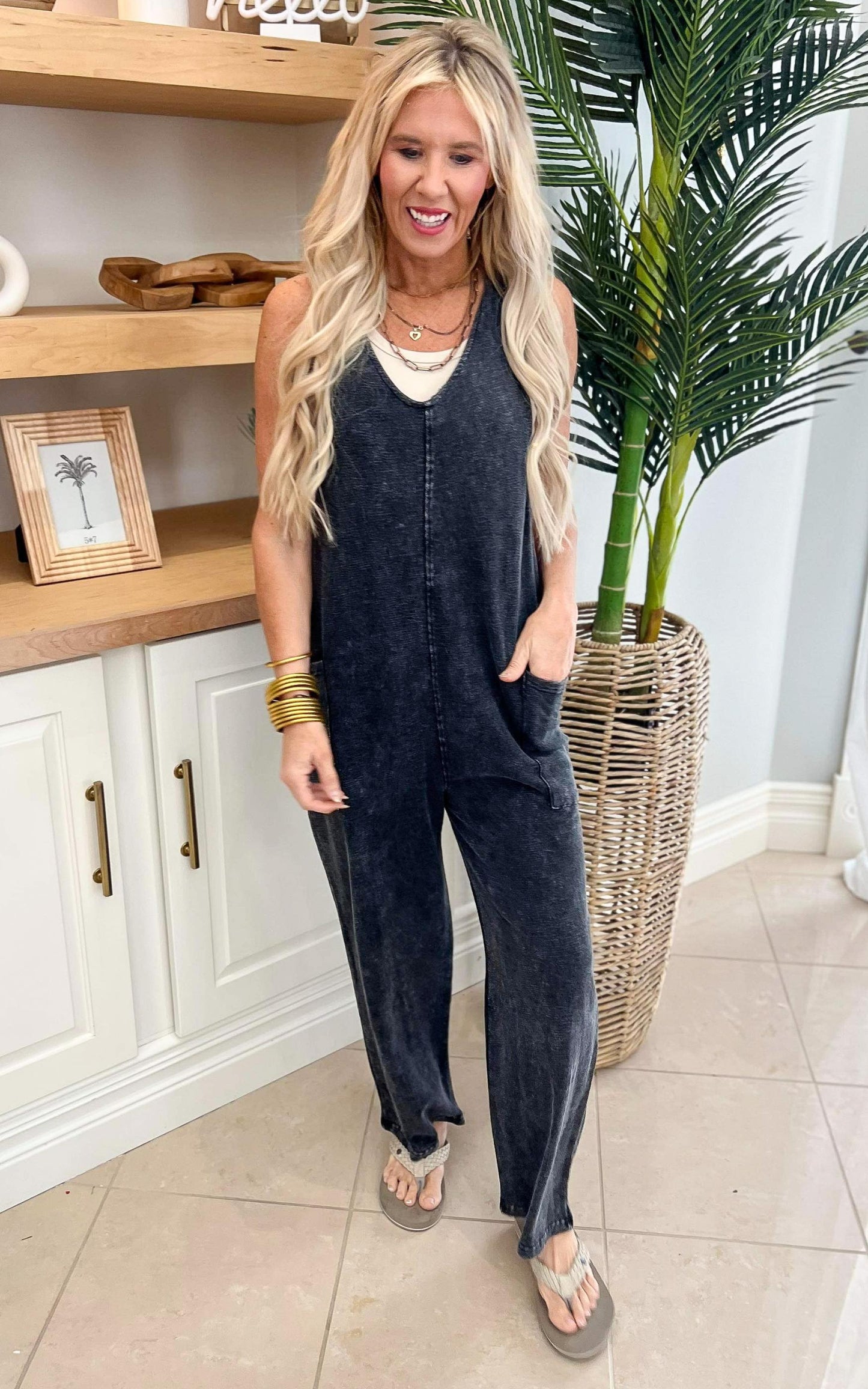 MONO B. Black Mineral-Washed Lounge Jumpsuit - Final Sale