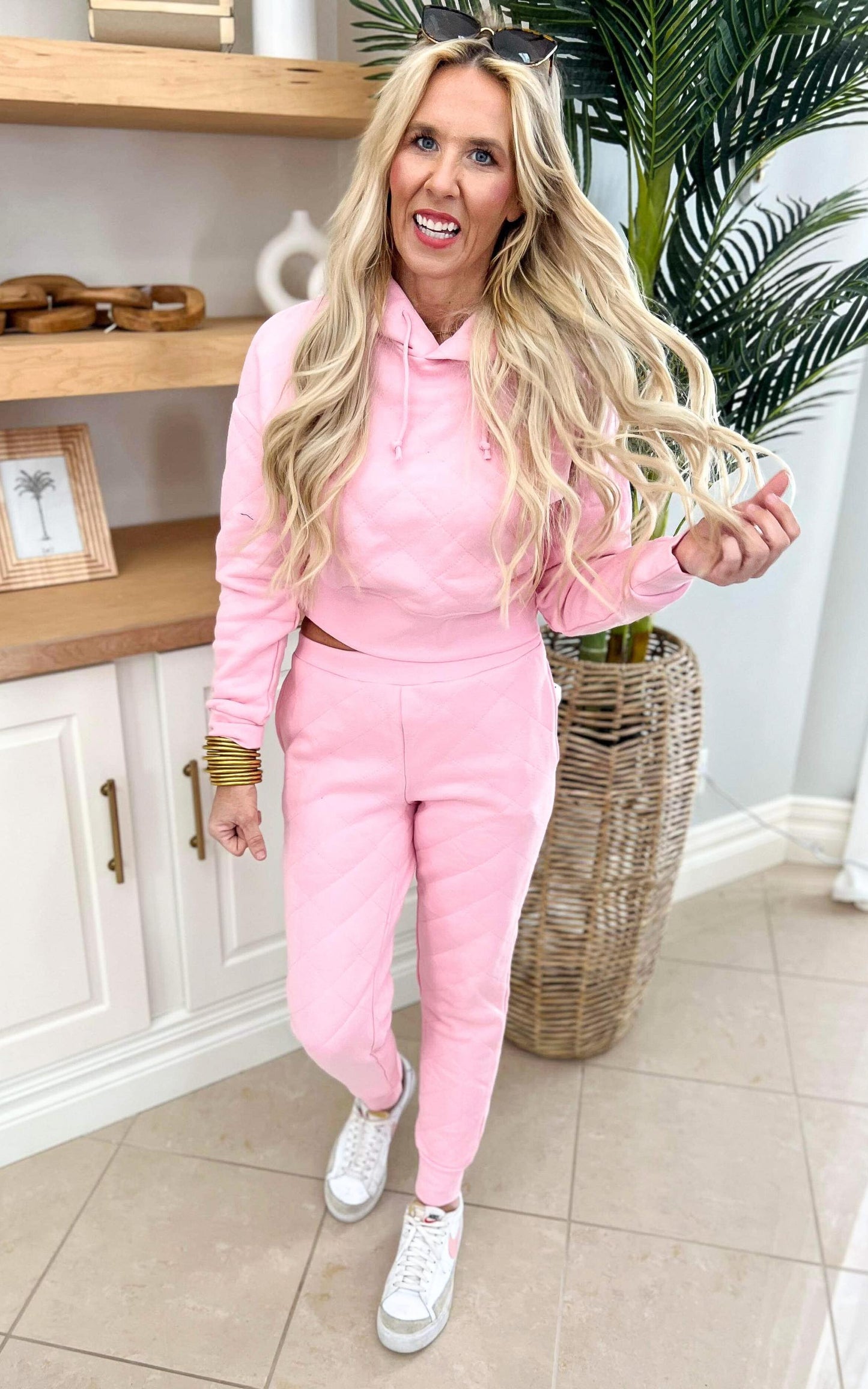 MONO B Candy Pink Quilted Joggers