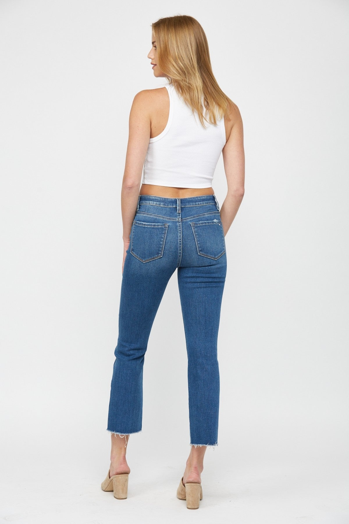 The Anna Mid Rise Bootcut Crop Denim Jean | Mica