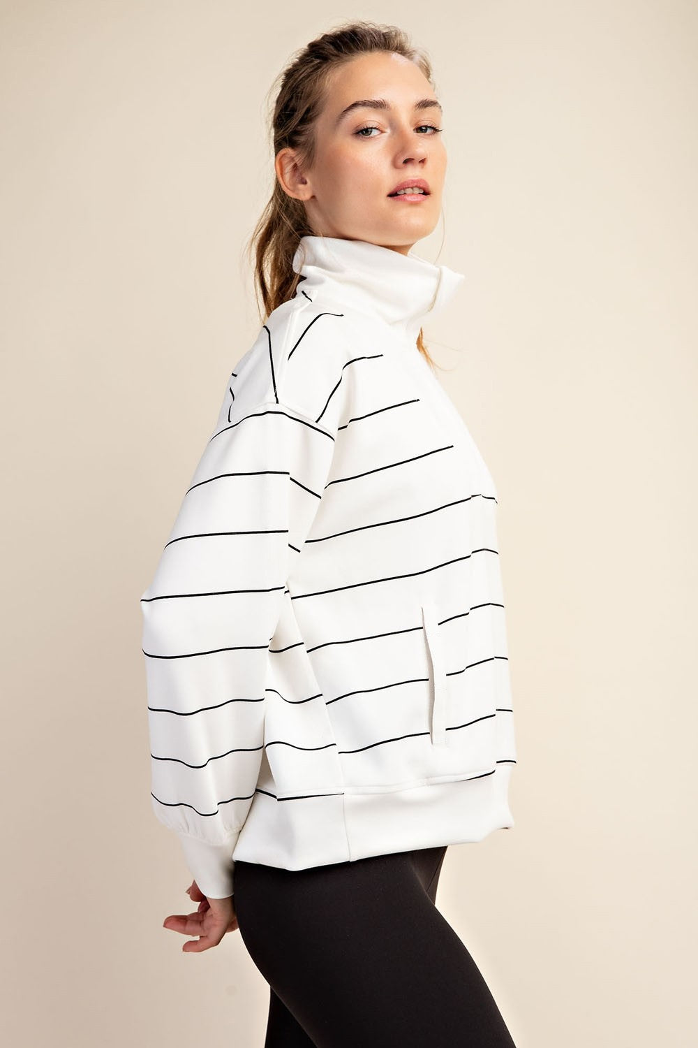 Modal Stripe Quarter Zip Mock Neck Pullover | RAE MODE *30A JANUARY PREORDER