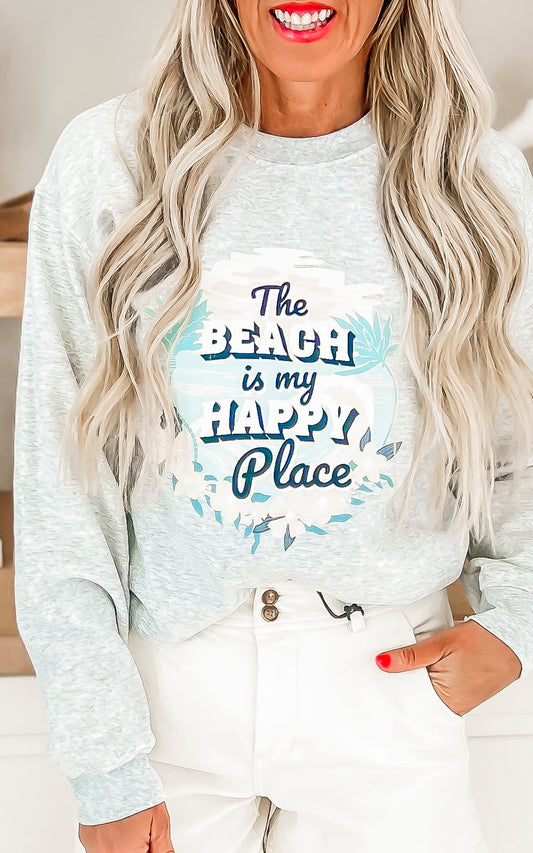 The Beach is My Happy Place Graphic Crewneck Sweatshirt*