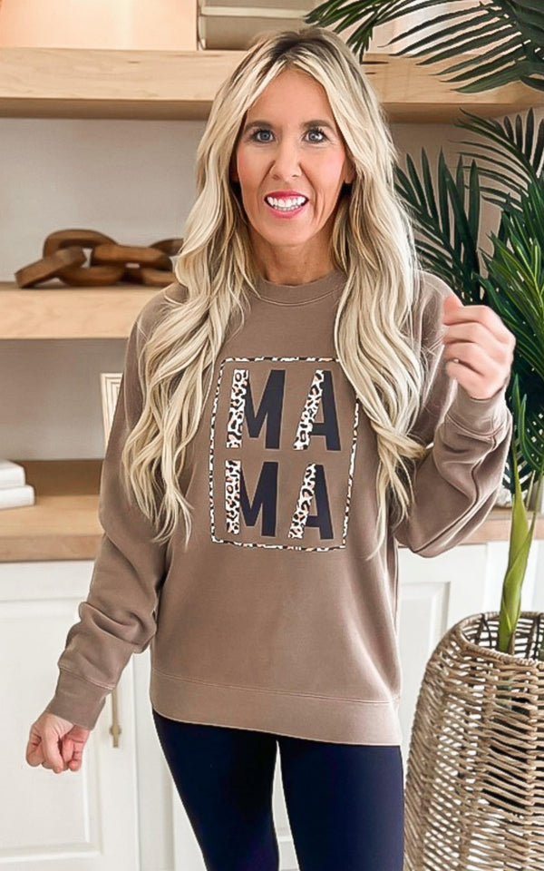 Leopard MAMA Graphic Crewneck Sweatshirt