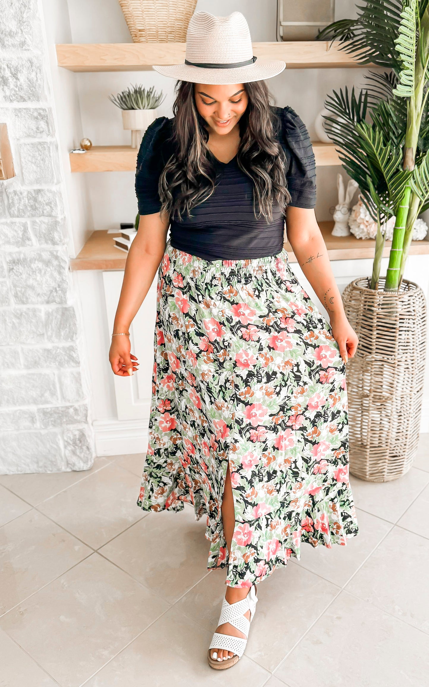 Black Floral Maxi Skirt