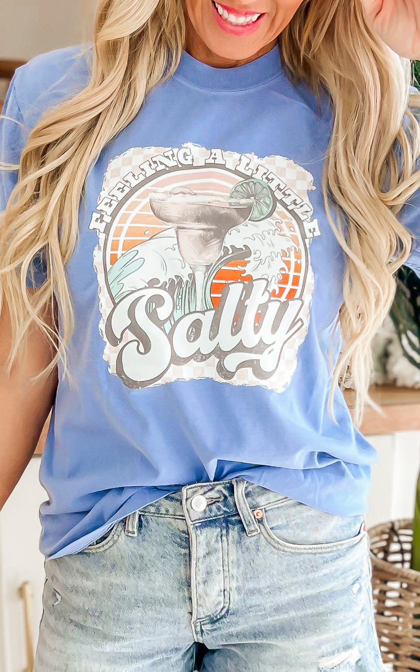 Lt Blue FEELING SALTY Garment Dyed Graphic T-shirt - Final Sale