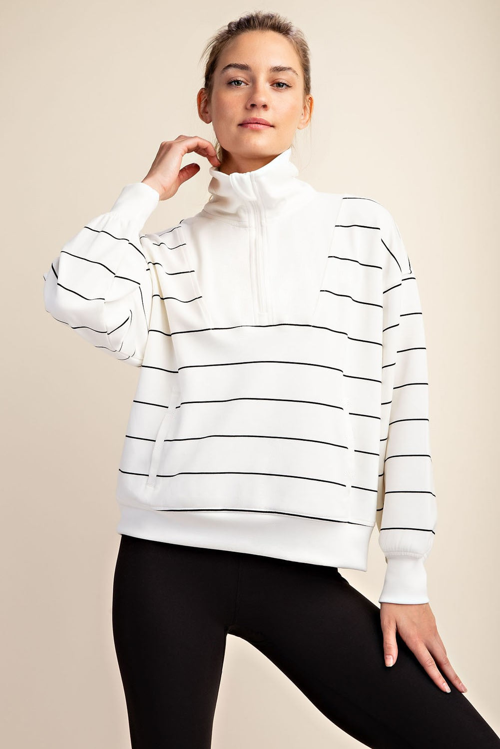 Modal Stripe Quarter Zip Mock Neck Pullover | RAE MODE *30A JANUARY PREORDER