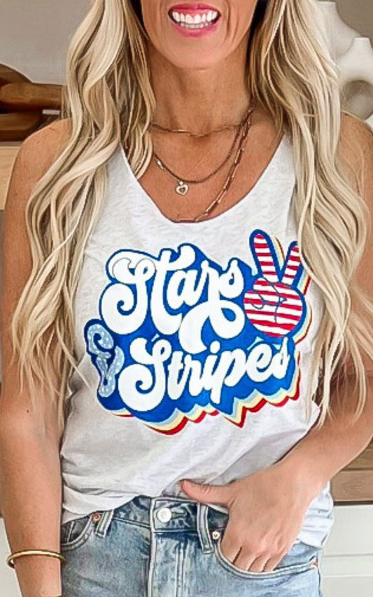 Heather Grey STARS & STRIPES Racerback Tank Top - Final Sale