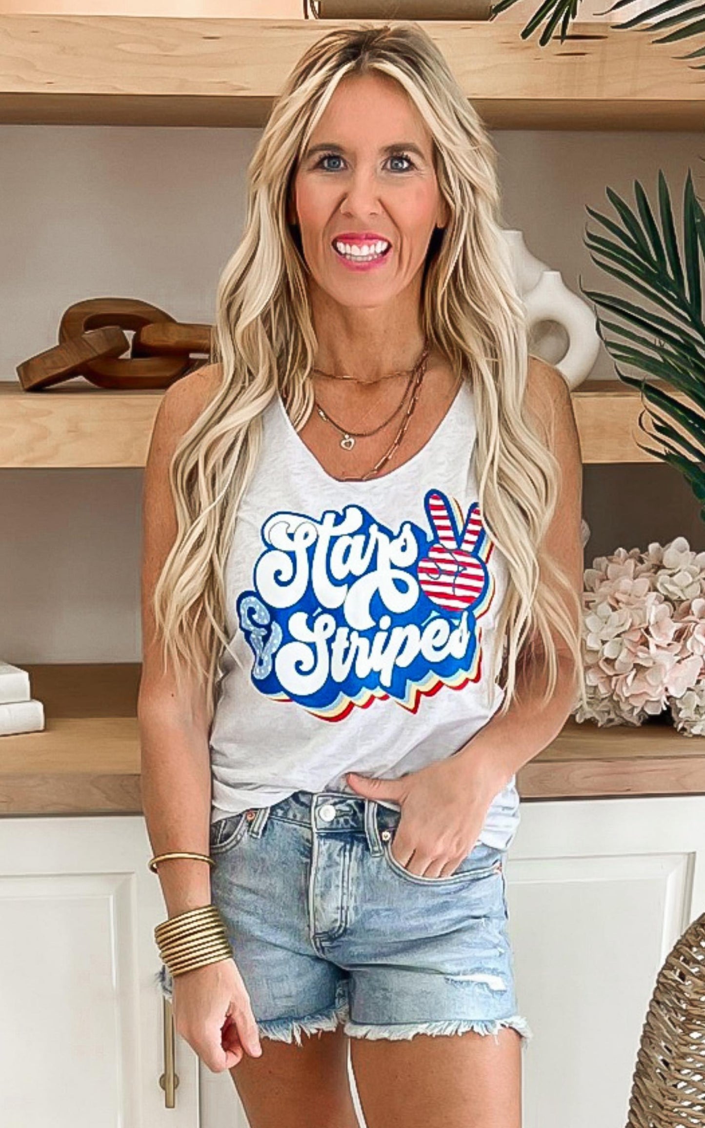 Heather Grey STARS & STRIPES Racerback Tank Top - Final Sale