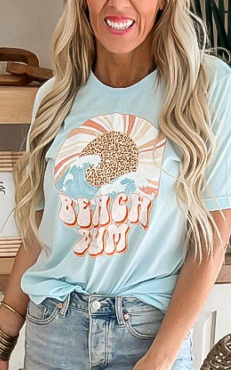 Sky Blue BEACH BUM Graphic T-shirt