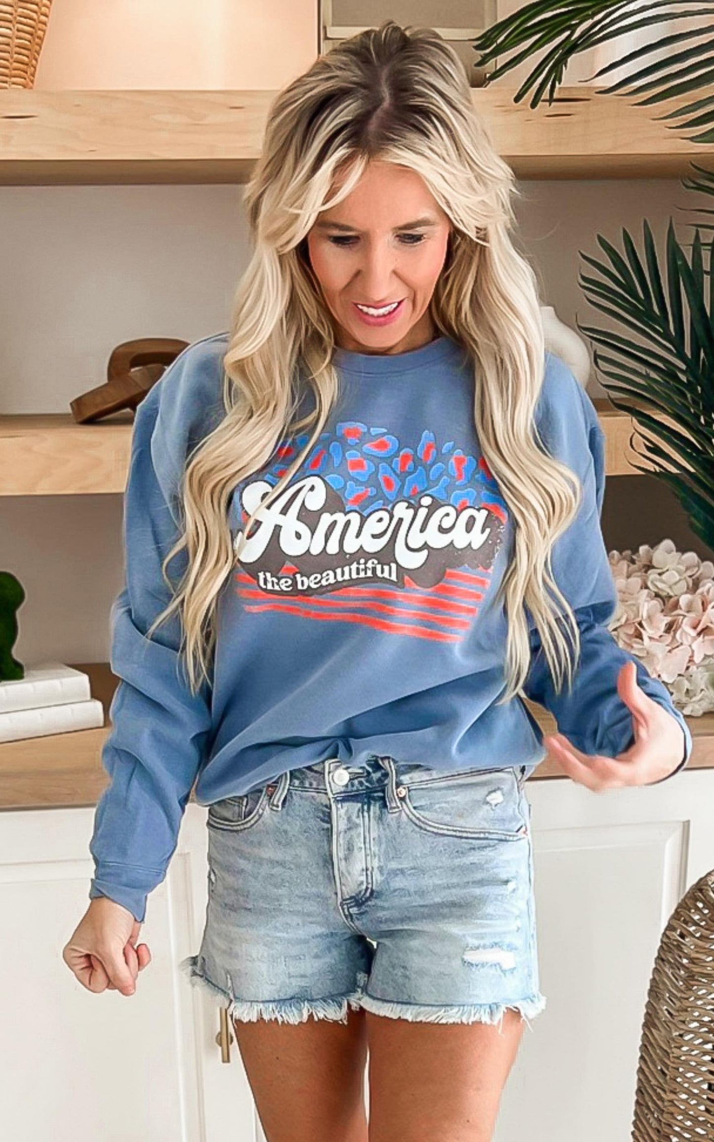 Navy America the Beautiful Graphic Crewneck Sweatshirt - DEAL