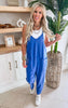 Washed Royal Oversized Solid Washed Knit Jumpsuit - Final Sale