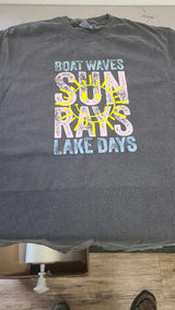 Boat Waves, Sun Rays, Lake Days Garment Dyed Graphic T-shirt