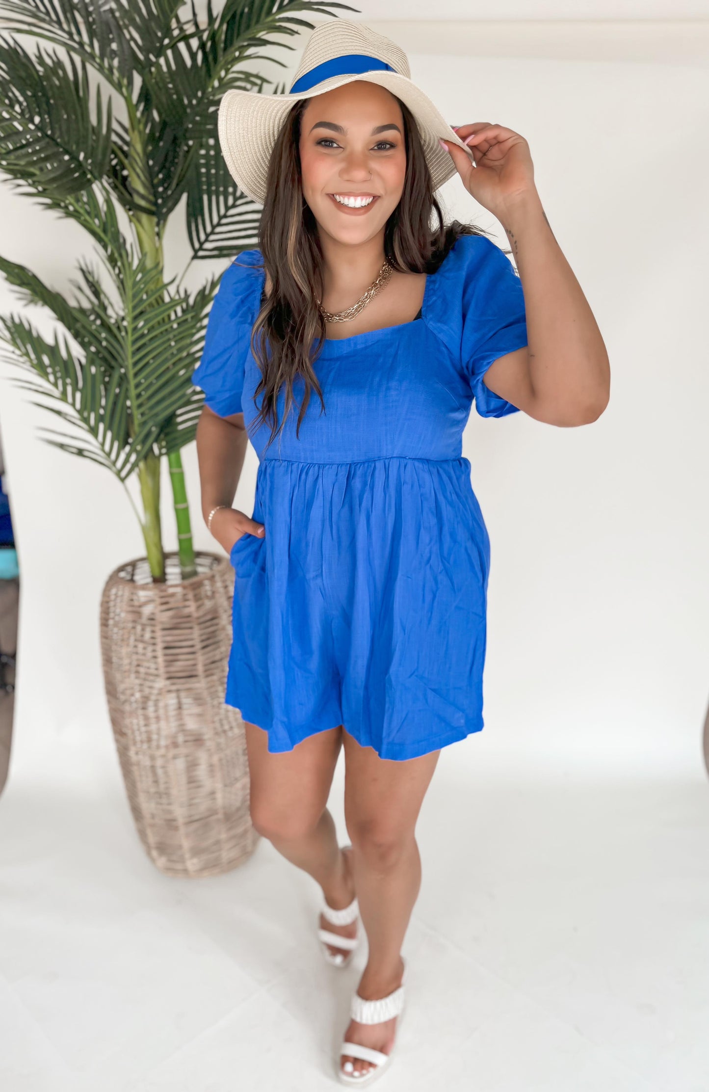 Strolling Through The Cobblestones Bubble Sleeve Romper - Final Sale