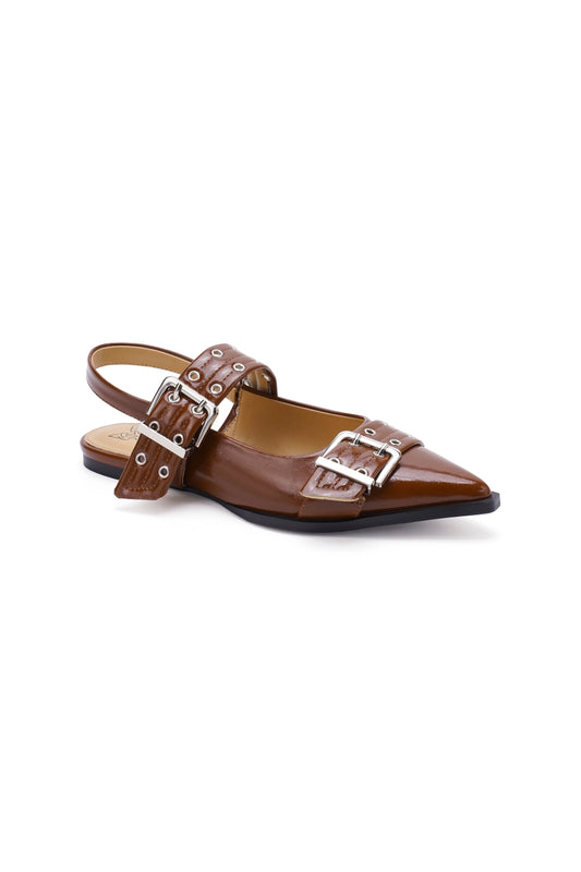 SWIRL Brown Buckled Slingback Flats