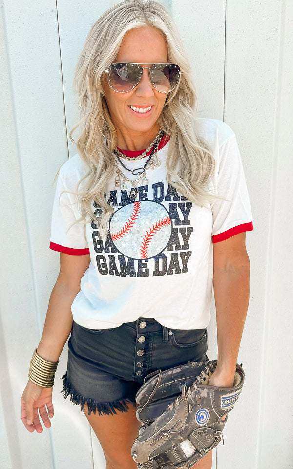 Baseball Game Day Ringer Graphic T-shirt