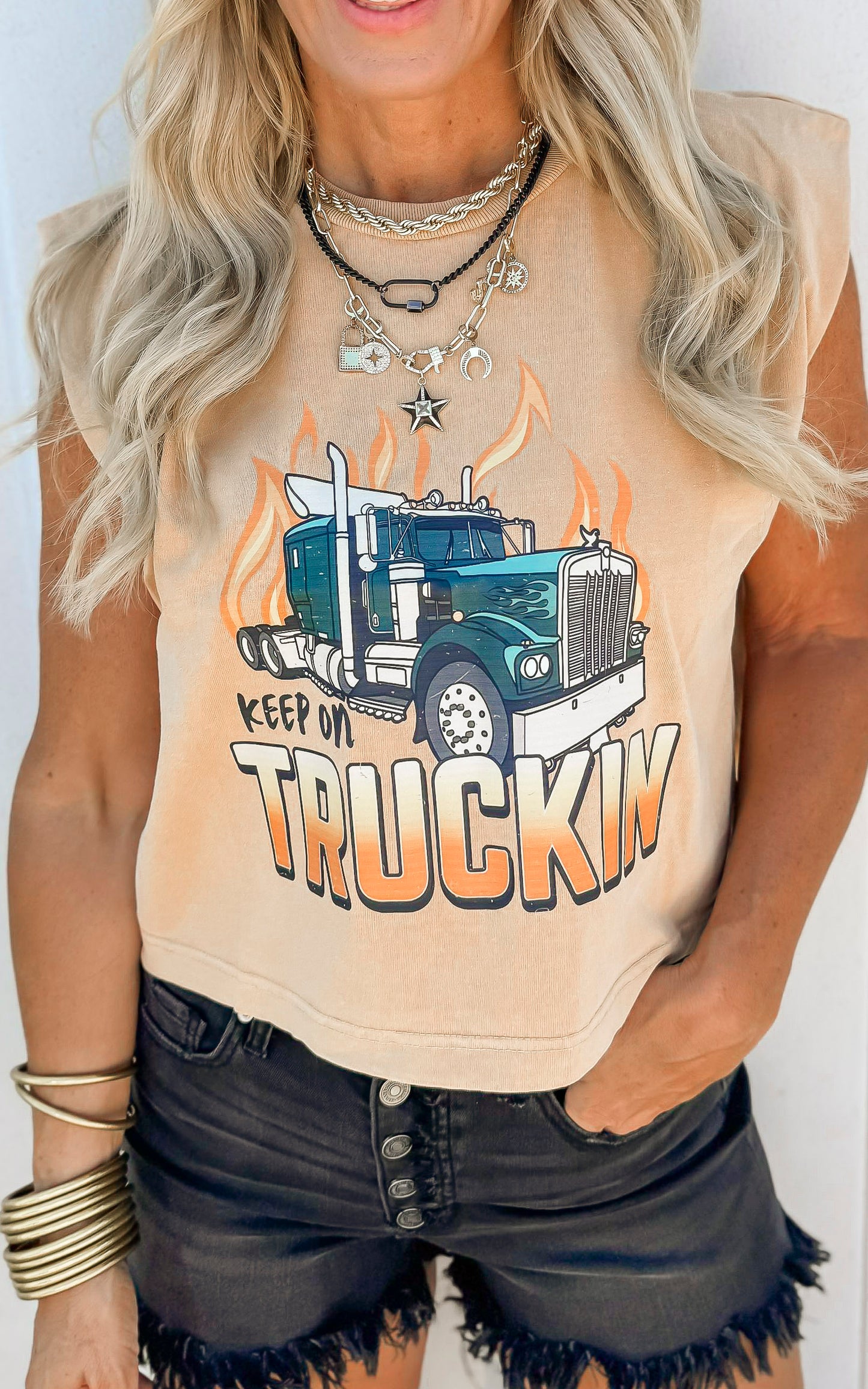 Keep On Trucking Garment Dyed Graphic Muscle Tee