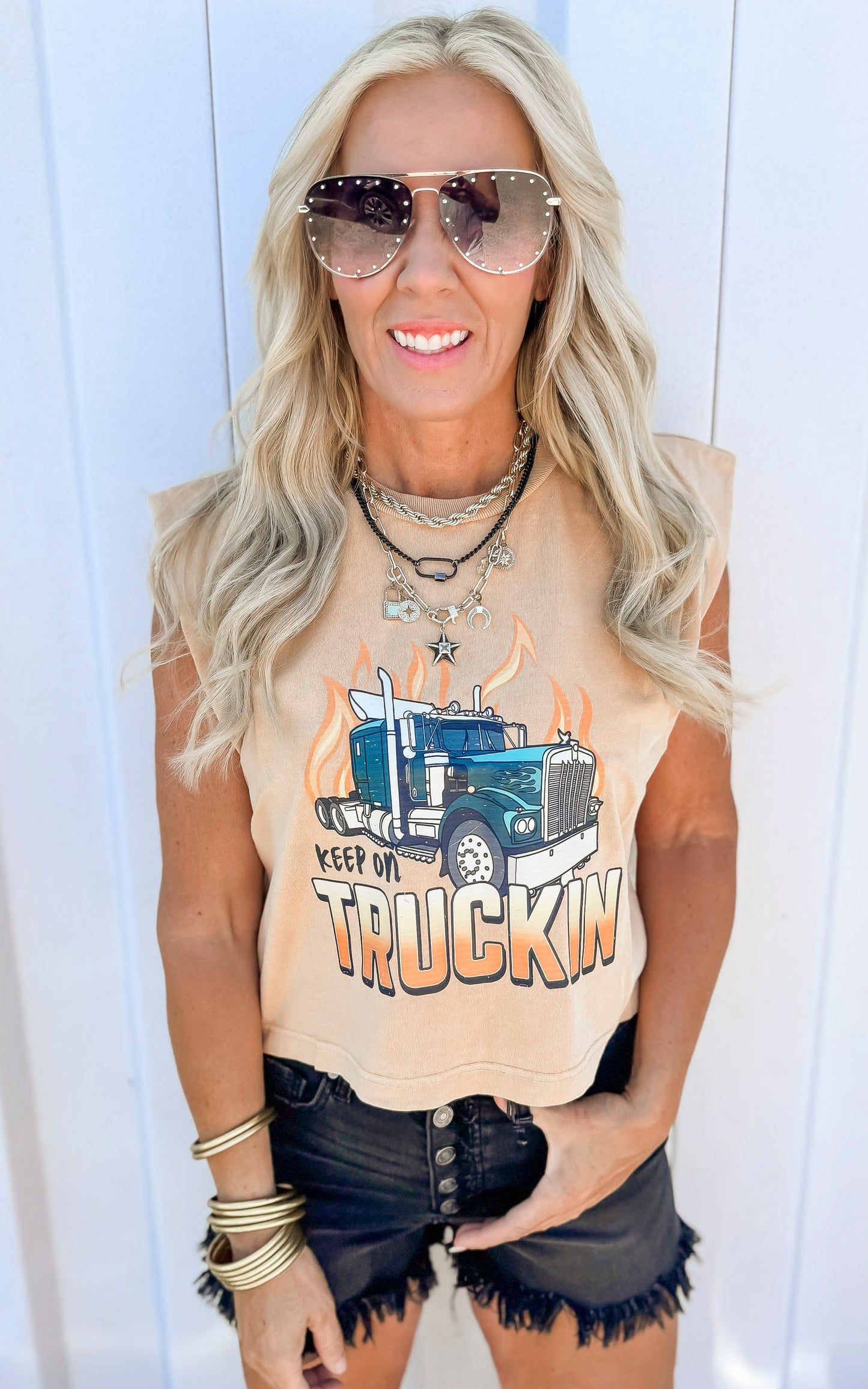 Keep On Trucking Garment Dyed Graphic Muscle Tee