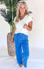 Cobalt Blue Textured Wide Leg Pants - Final Sale