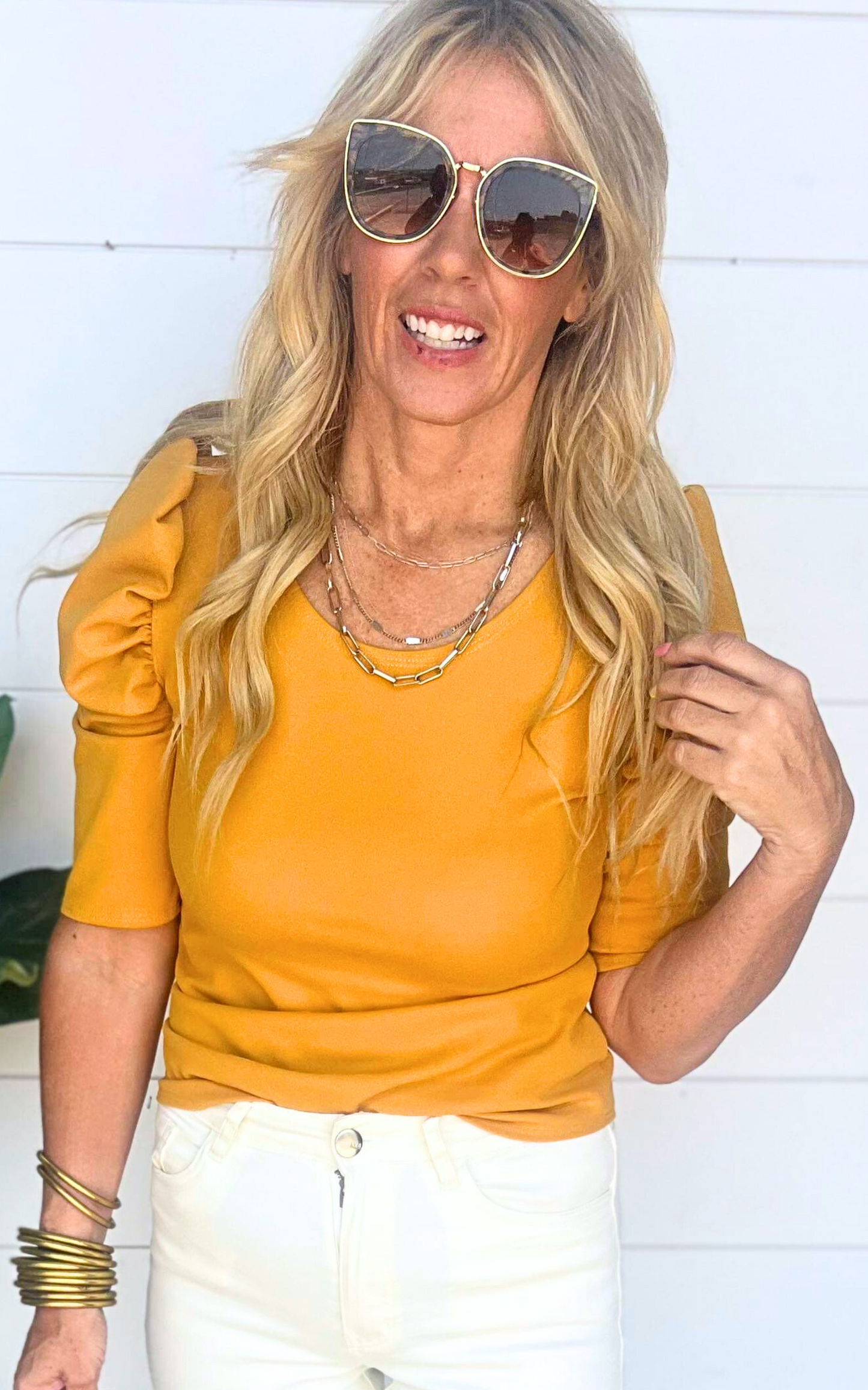 Mustard Puff Sleeve Top 