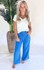 Cobalt Blue Textured Wide Leg Pants - Final Sale