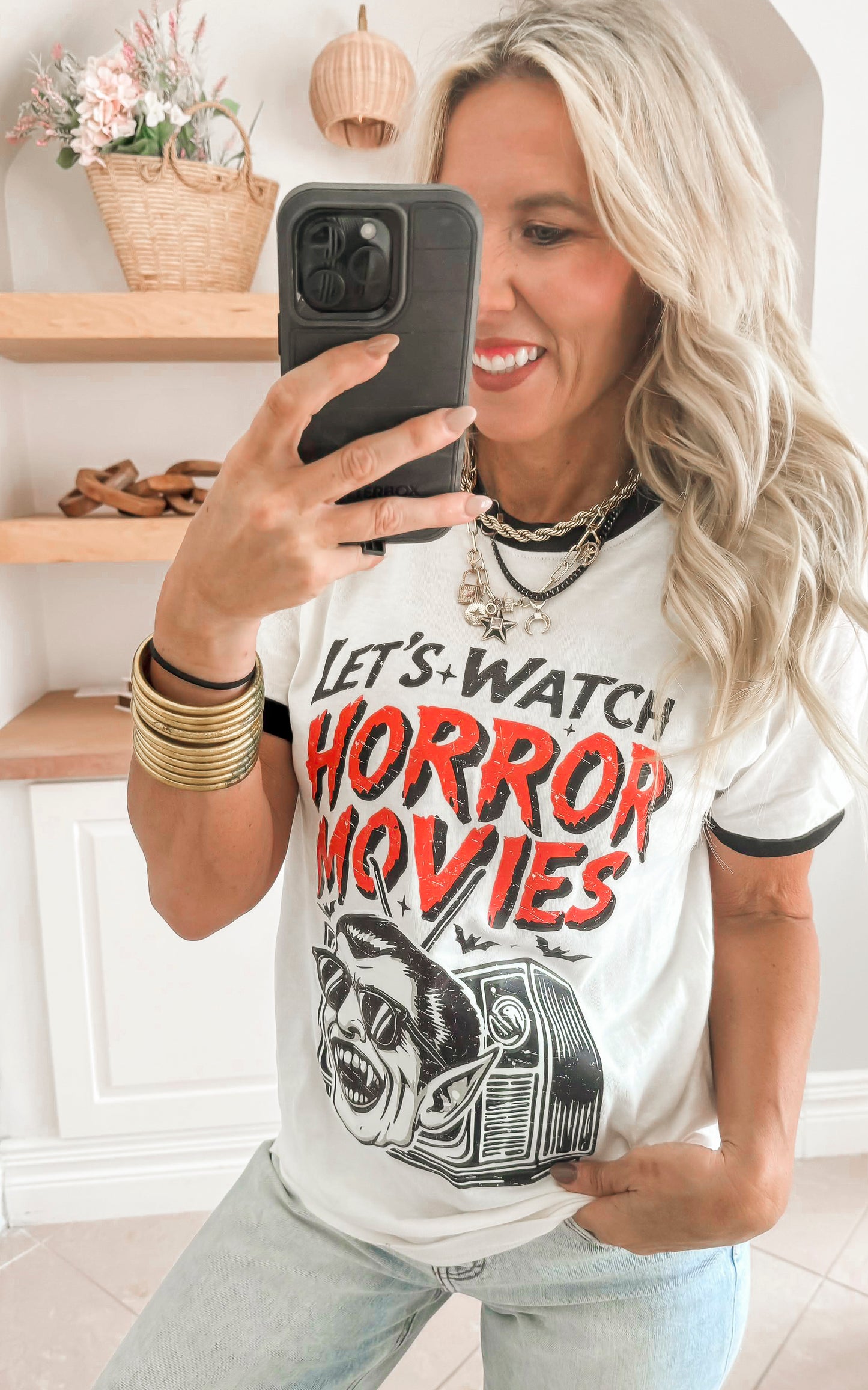 Let's Watch Horror Movies Ringer Graphic T-shirt - FINAL SALE