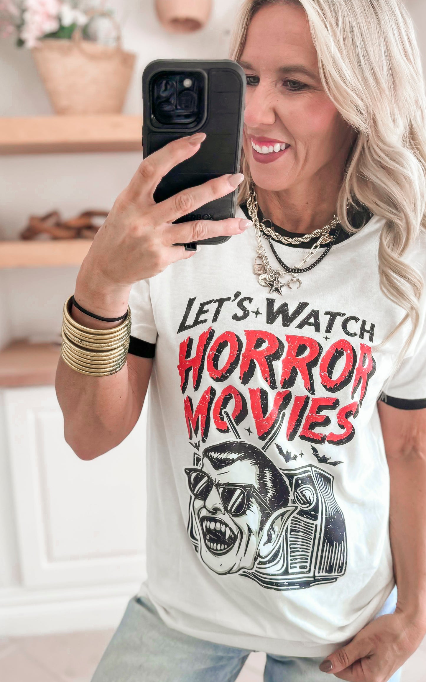 Let's Watch Horror Movies Ringer Graphic T-shirt - FINAL SALE