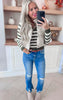 Olive Cream Striped V-Neck Sweater - DEAL