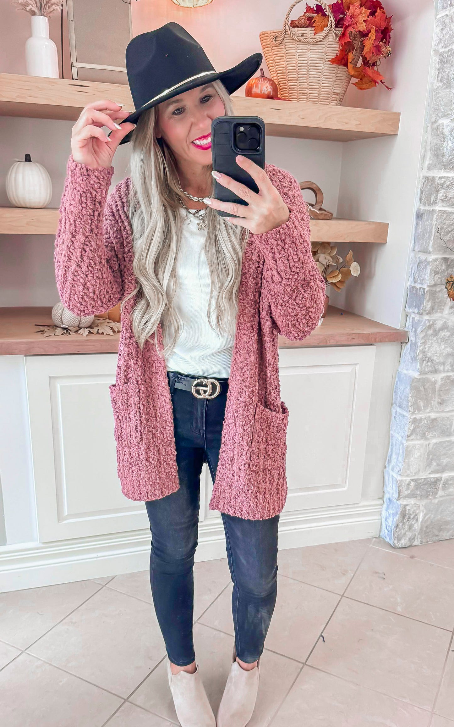 Ribbed Popcorn Knit Long Cardigan *New Colors*