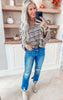 Taupe Crochet Lace Striped Crop Sweater Top