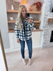 Ivory Navy Plaid Print Hoodie Fleece Shacket