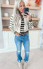 Olive Cream Striped V-Neck Sweater - DEAL