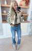 Olive Cream Striped V-Neck Sweater - DEAL