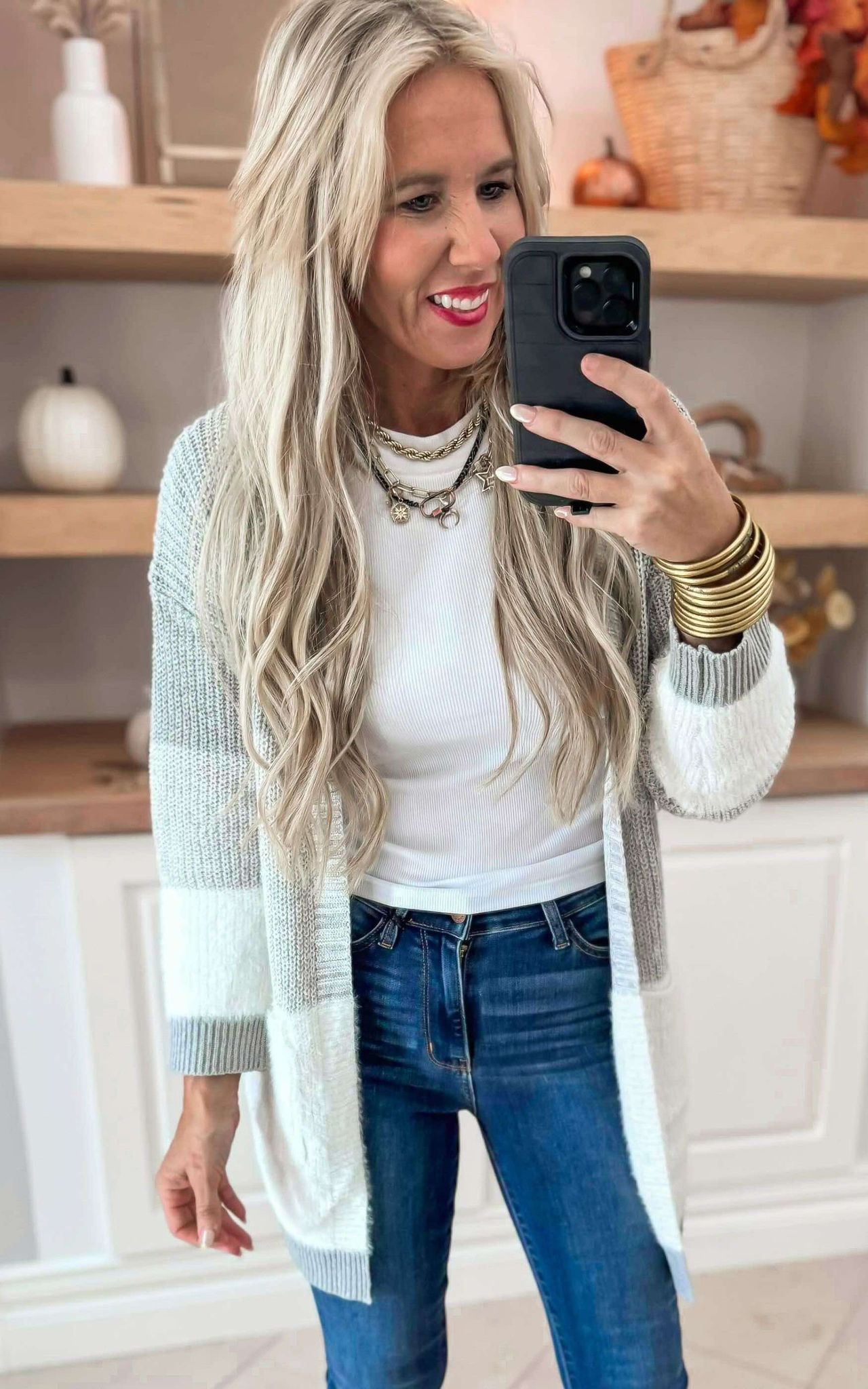 Grey Ombre Striped Long Sweater Cardigan