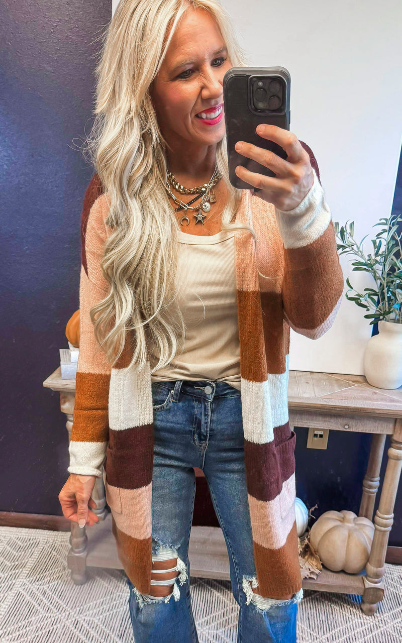 The Blush & Spice Cozy Long Colorblock Cardigan -DEAL