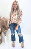 Floral Print Long Sleeve Mock Neck Blouse Top