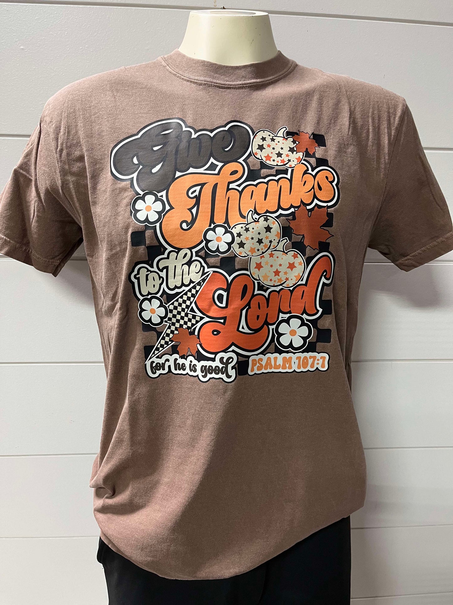 Brown Give Thanks to the Lord Garment Dyed Graphic T-shirt